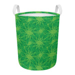 Green Cannabis Leaf Pattern Print Round Laundry Basket