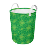 Green Cannabis Leaf Pattern Print Round Laundry Basket