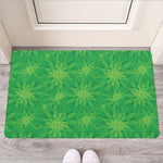 Green Cannabis Leaf Pattern Print Rubber Doormat