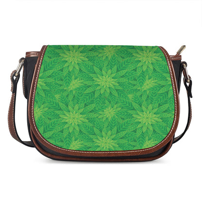 Green Cannabis Leaf Pattern Print Saddle Bag