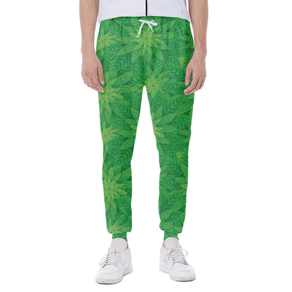 Green Cannabis Leaf Pattern Print Scuba Joggers