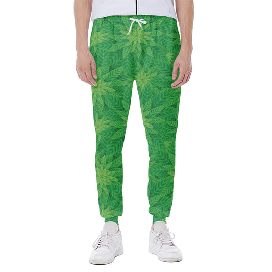 Green Cannabis Leaf Pattern Print Scuba Joggers