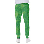 Green Cannabis Leaf Pattern Print Scuba Joggers