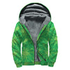 Green Cannabis Leaf Pattern Print Sherpa Lined Zip Up Hoodie