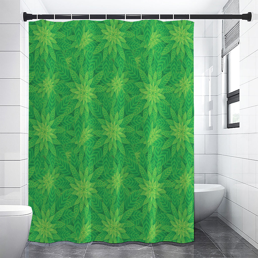 Green Cannabis Leaf Pattern Print Shower Curtain