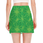 Green Cannabis Leaf Pattern Print Side Slit Mini Skirt