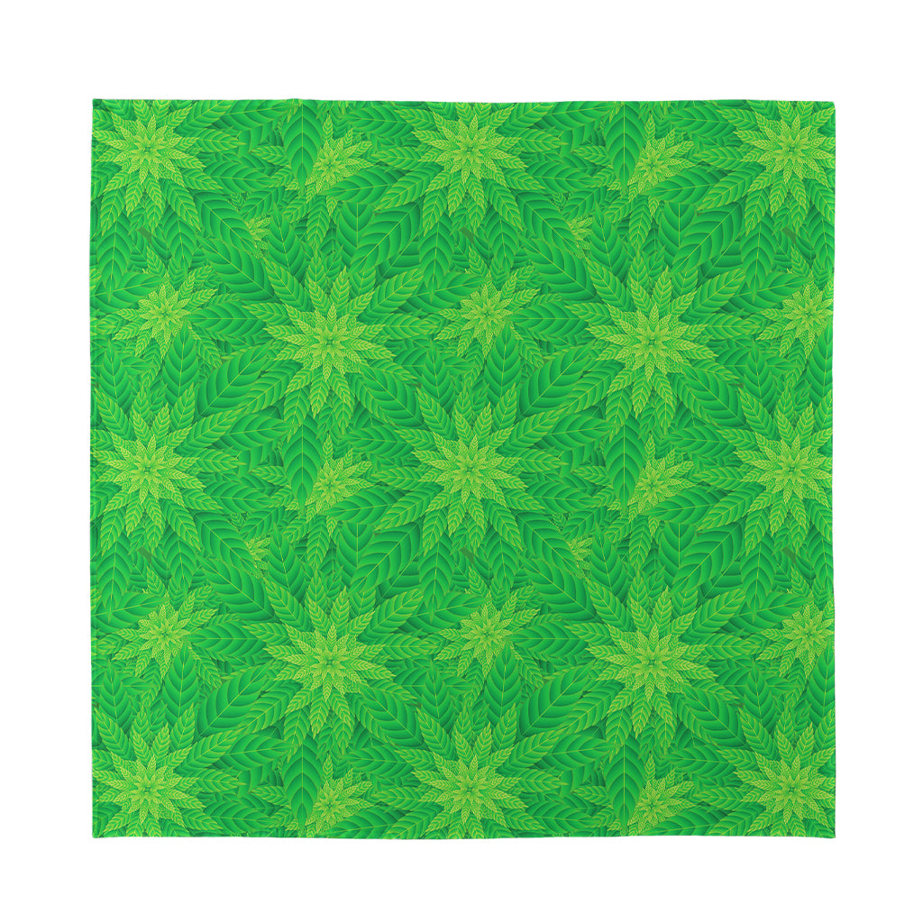 Green Cannabis Leaf Pattern Print Silk Bandana