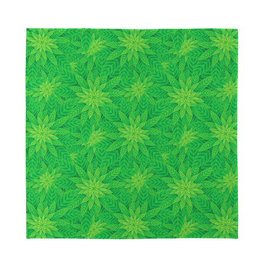 Green Cannabis Leaf Pattern Print Silk Bandana