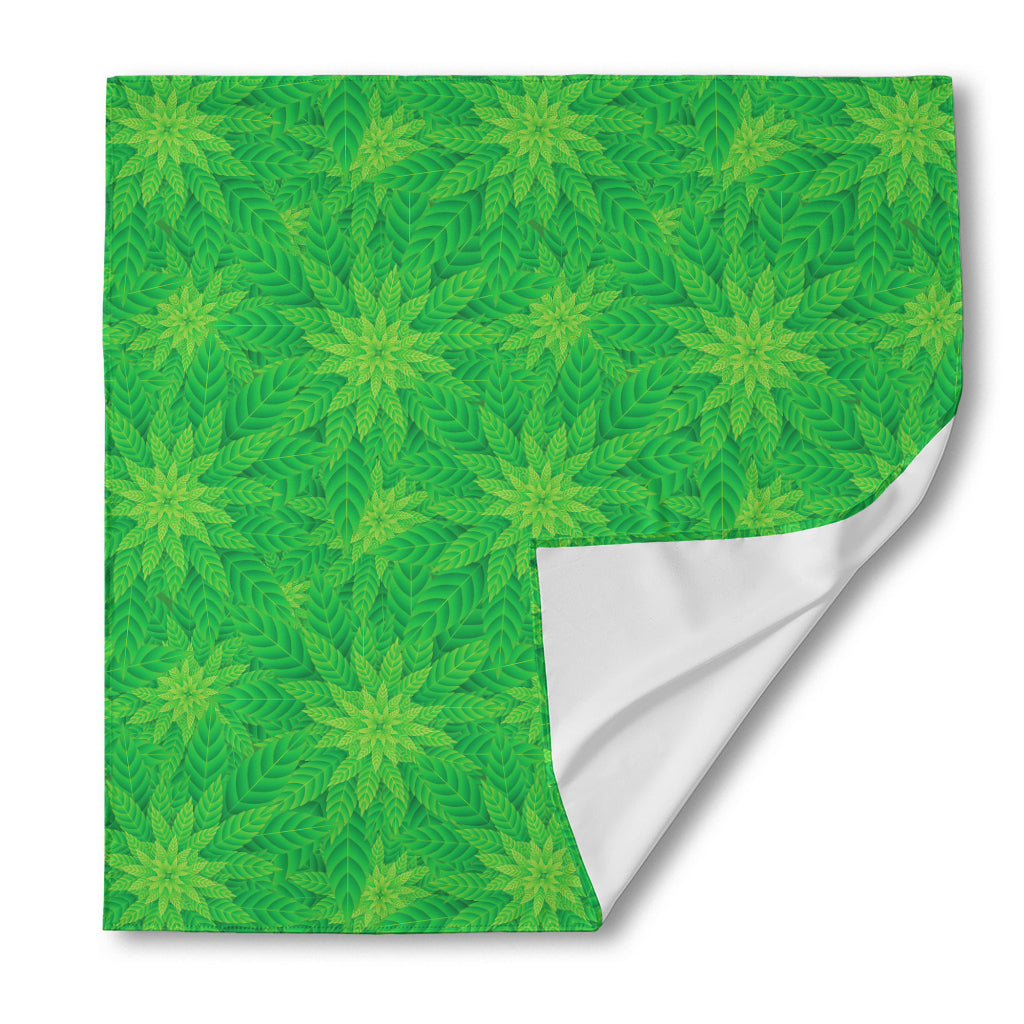 Green Cannabis Leaf Pattern Print Silk Bandana