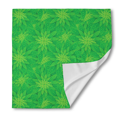 Green Cannabis Leaf Pattern Print Silk Bandana