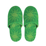 Green Cannabis Leaf Pattern Print Slippers