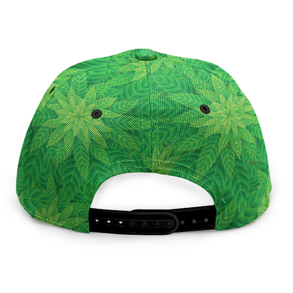 Green Cannabis Leaf Pattern Print Snapback Cap