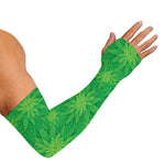 Green Cannabis Leaf Pattern Print Sun Protection Arm Sleeves