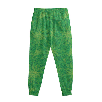 Green Cannabis Leaf Pattern Print Sweatpants