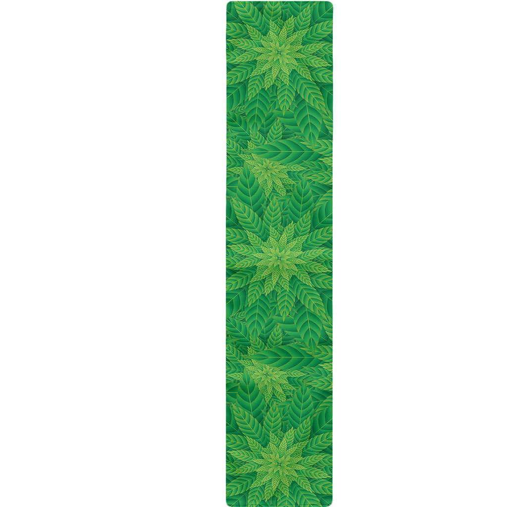 Green Cannabis Leaf Pattern Print Table Runner