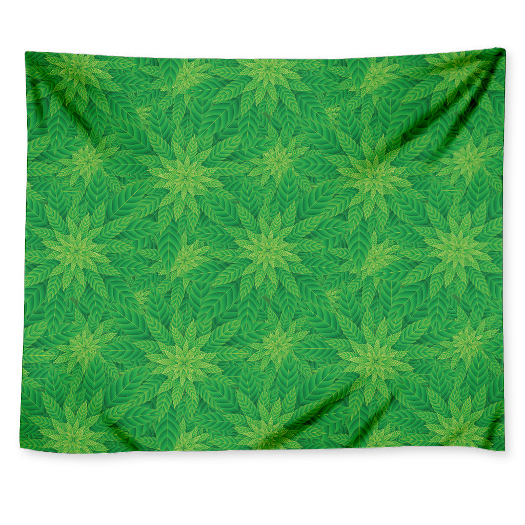 Green Cannabis Leaf Pattern Print Tapestry