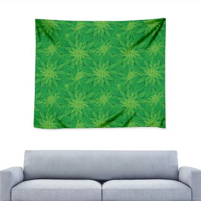 Green Cannabis Leaf Pattern Print Tapestry