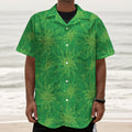 Green Cannabis Leaf Pattern Print Textured Short Sleeve Shirt