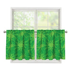 Green Cannabis Leaf Pattern Print Tier Curtains