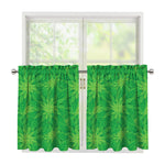 Green Cannabis Leaf Pattern Print Tier Curtains
