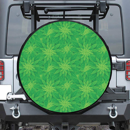 Green Cannabis Leaf Pattern Print Tire Cover