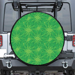 Green Cannabis Leaf Pattern Print Tire Cover