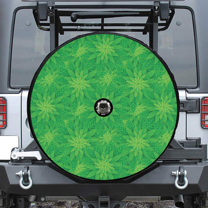Green Cannabis Leaf Pattern Print Tire Cover With Camera Hole