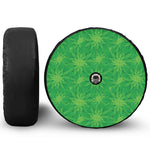 Green Cannabis Leaf Pattern Print Tire Cover With Camera Hole