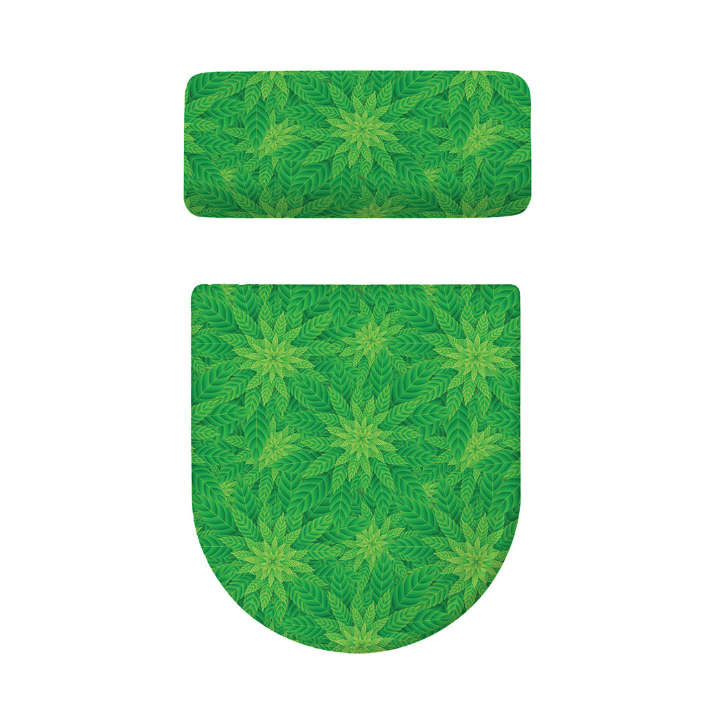 Green Cannabis Leaf Pattern Print Toilet Lid And Tank Cover Set