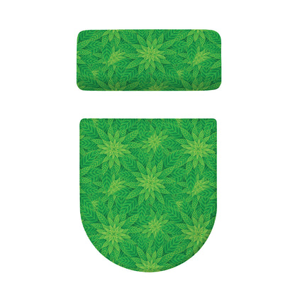 Green Cannabis Leaf Pattern Print Toilet Lid And Tank Cover Set