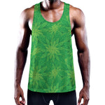 Green Cannabis Leaf Pattern Print Training Tank Top