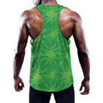 Green Cannabis Leaf Pattern Print Training Tank Top