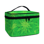 Green Cannabis Leaf Pattern Print Travel Makeup Bag