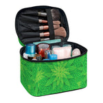 Green Cannabis Leaf Pattern Print Travel Makeup Bag