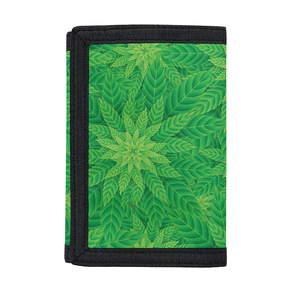 Green Cannabis Leaf Pattern Print Trifold Wallet