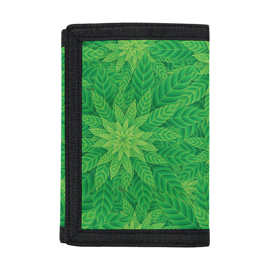 Green Cannabis Leaf Pattern Print Trifold Wallet