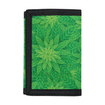 Green Cannabis Leaf Pattern Print Trifold Wallet