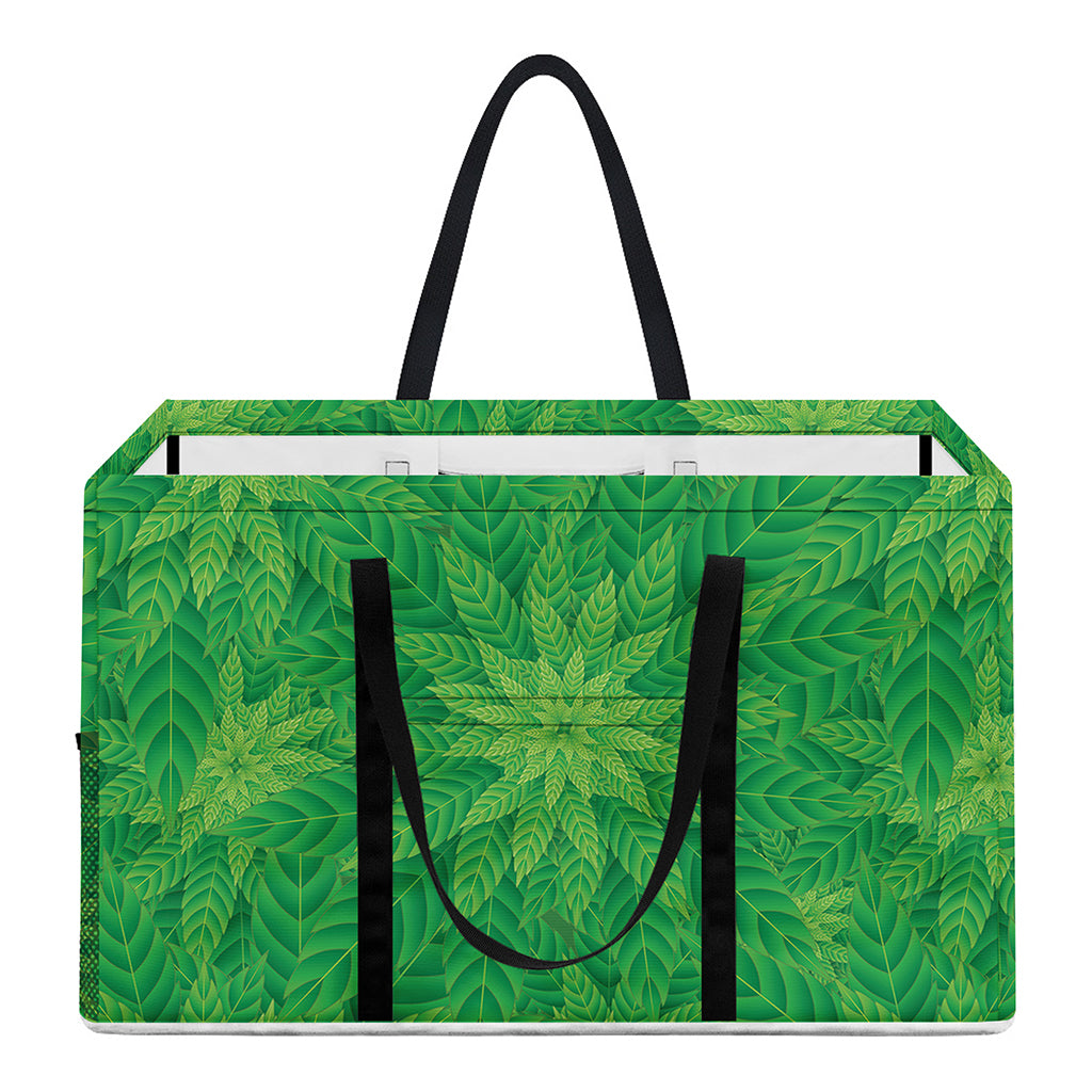 Green Cannabis Leaf Pattern Print Utility Tote Bag