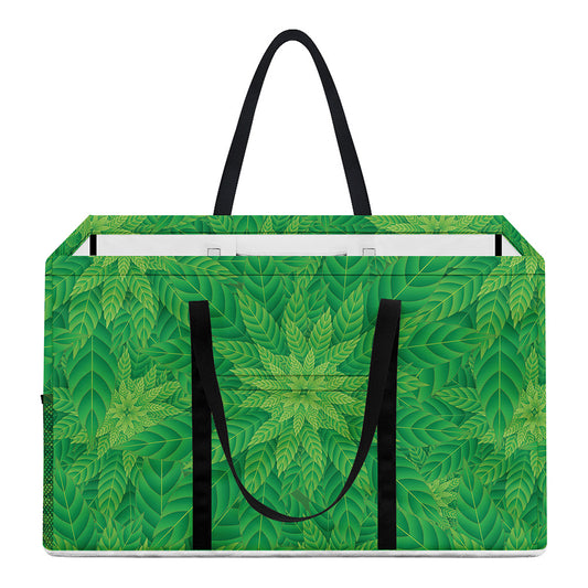 Green Cannabis Leaf Pattern Print Utility Tote Bag