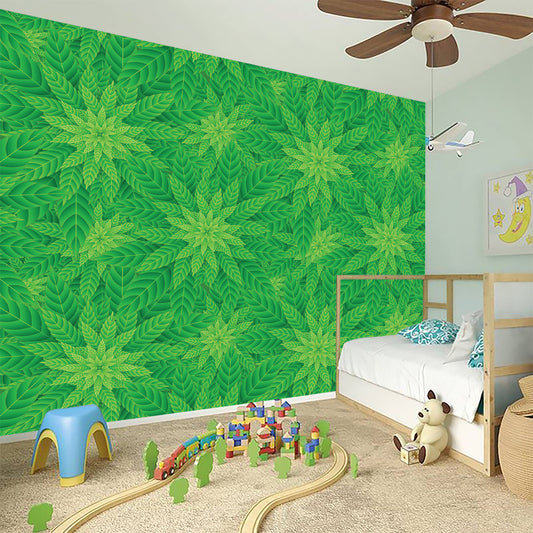 Green Cannabis Leaf Pattern Print Wall Sticker