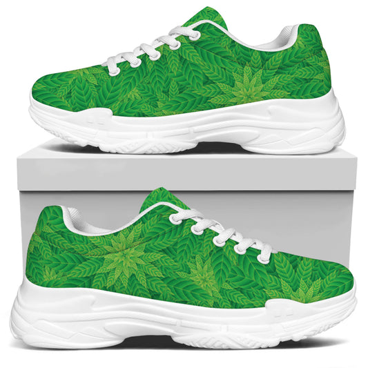 Green Cannabis Leaf Pattern Print White Chunky Shoes