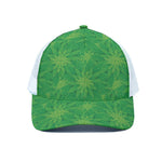 Green Cannabis Leaf Pattern Print White Mesh Trucker Cap