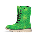 Green Cannabis Leaf Pattern Print Winter Boots
