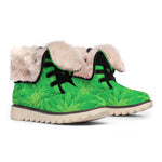 Green Cannabis Leaf Pattern Print Winter Boots