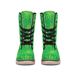 Green Cannabis Leaf Pattern Print Winter Boots