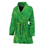 Green Cannabis Leaf Pattern Print Women's Bathrobe