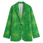 Green Cannabis Leaf Pattern Print Women's Cotton Blazer