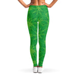 Green Cannabis Leaf Pattern Print Women's Leggings