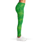 Green Cannabis Leaf Pattern Print Women's Leggings