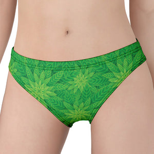 Green Cannabis Leaf Pattern Print Women's Panties